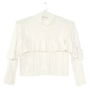 Project Naadam Cropped Ruffle Sweater Cottagecore Romantic Mock Neck Cream M